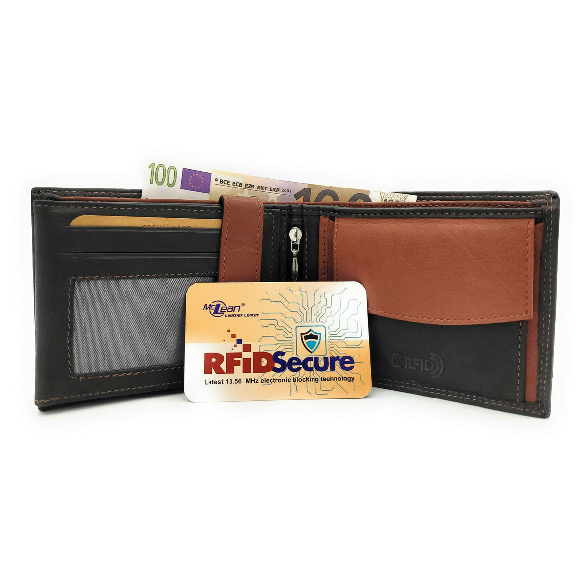 Jockey Club Basic Geldbörse Rindleder Schwarz/Braun mit RFID-Schutz