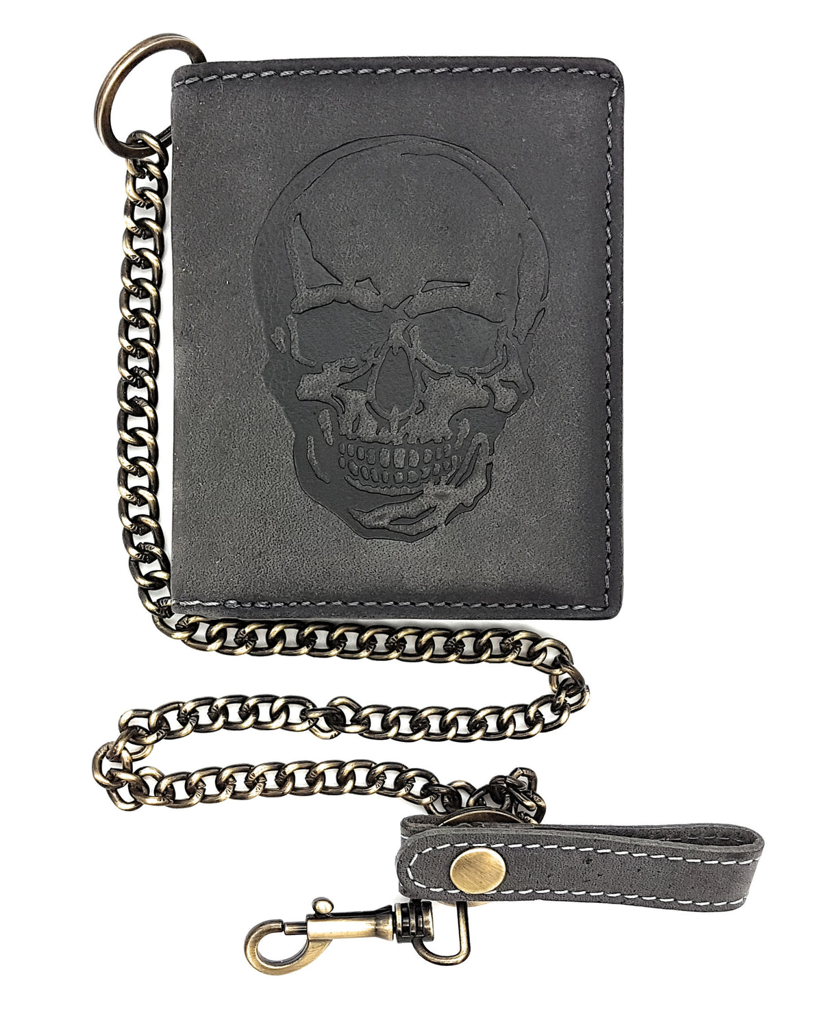 Jockey Club Hunterleder Geldbörse mit Totenkopf und Kette