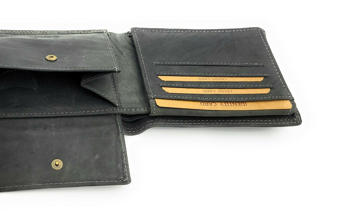 Jockey Club Basic echt Büffel Voll-Leder Geldbörse Portemonnaie Geldbeutel mit RFID NFC Schutz schwarz