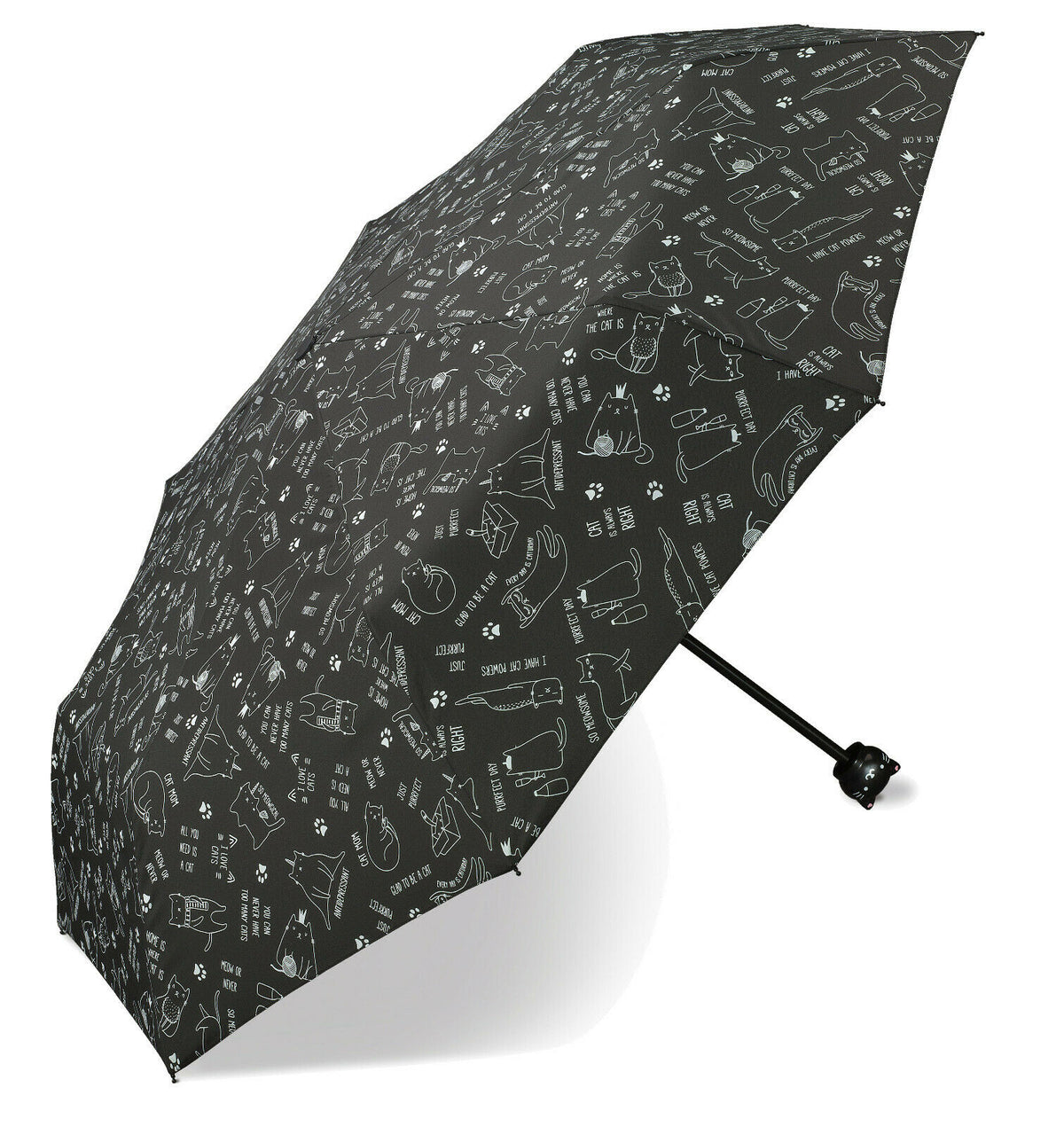 Happy Rain Taschenschirm Katze – Super Mini mit Katzenkopf-Griff & Katzensprüchen