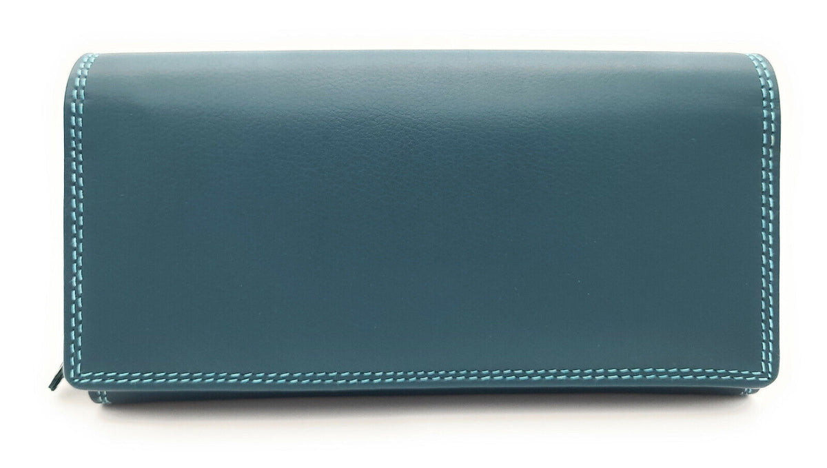 Jockey Club echt Leder Damen Geldbörse Portemonnaie Geldbeutel Nappaleder Rio petrol / bunt
