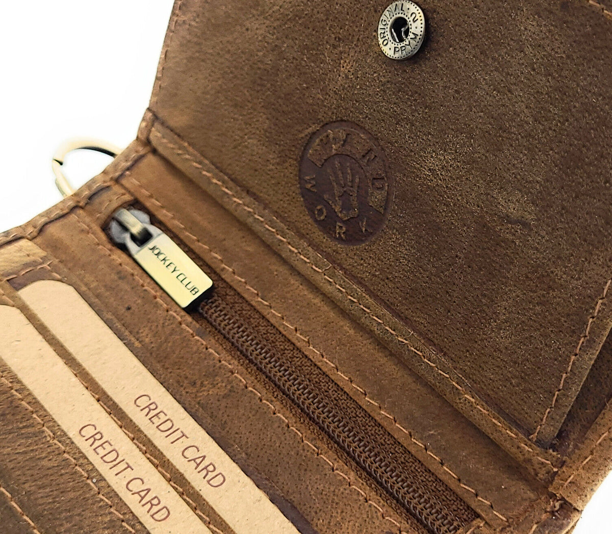 Jockey Club echt Leder Biker Geldbörse Portemonnaie mit Kette RFID Schutz cognac braun