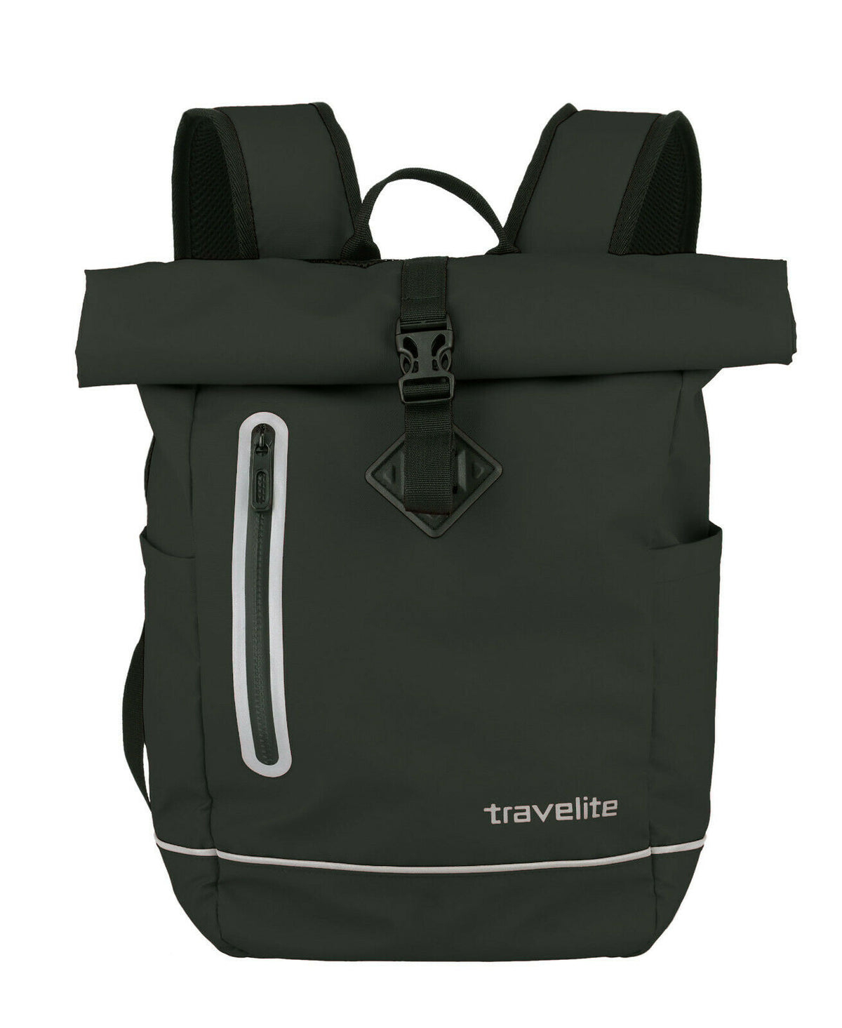 Travelite Rollup Fahrrad Rucksack Kurierrucksack Daypack aus wasserfester Plane mit Reflektoren schwarz