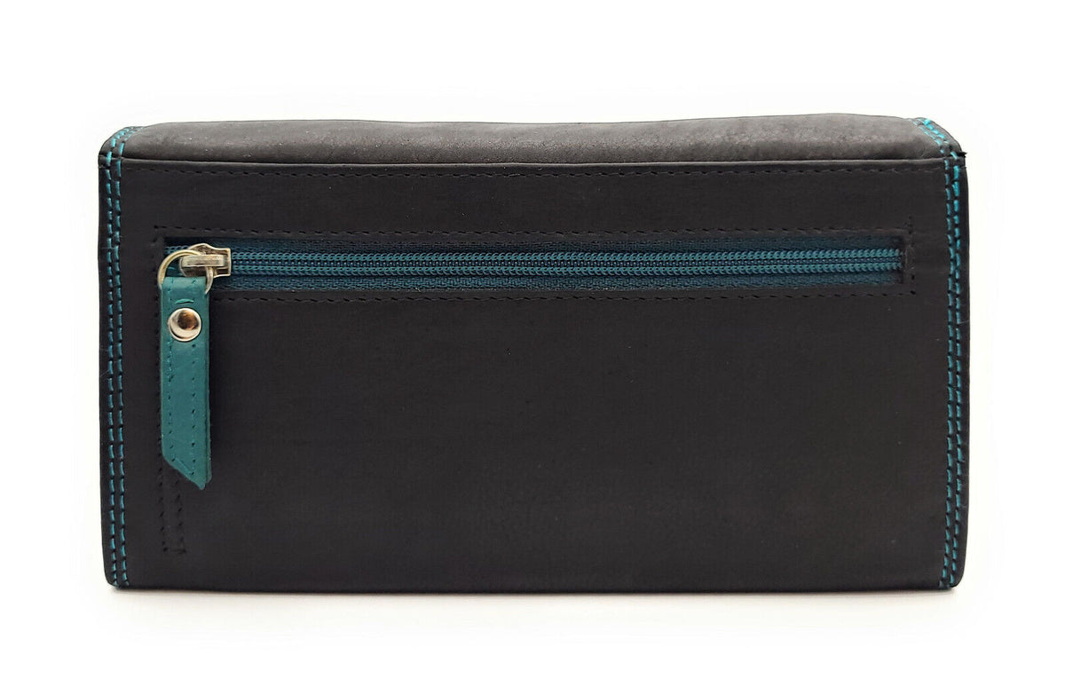 Jockey Club echt Leder Damen Geldbörse Portemonnaie mit RFID Schutz bicolor schwarz petrol