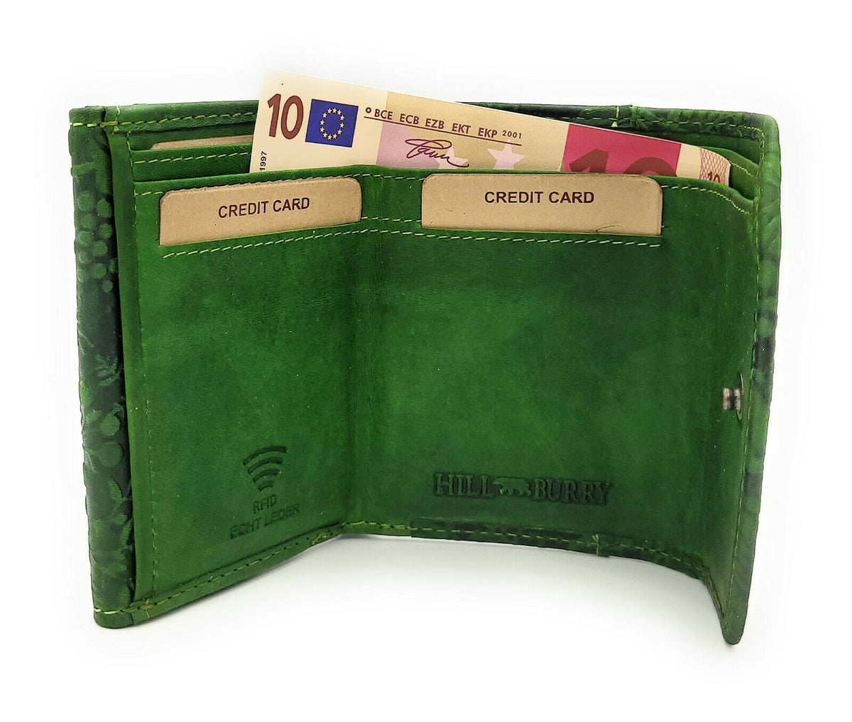 Hill Burry kleine echt Leder Damen Geldbörse Portemonnaie mit RFID NFC Schutz grün