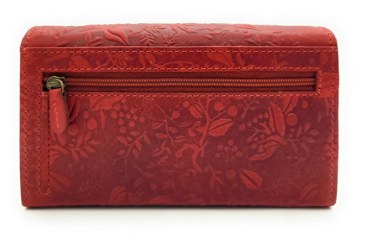 Hill Burry echt Leder Damen Geldbörse Portemonnaie floral RFID NFC Schutz rot
