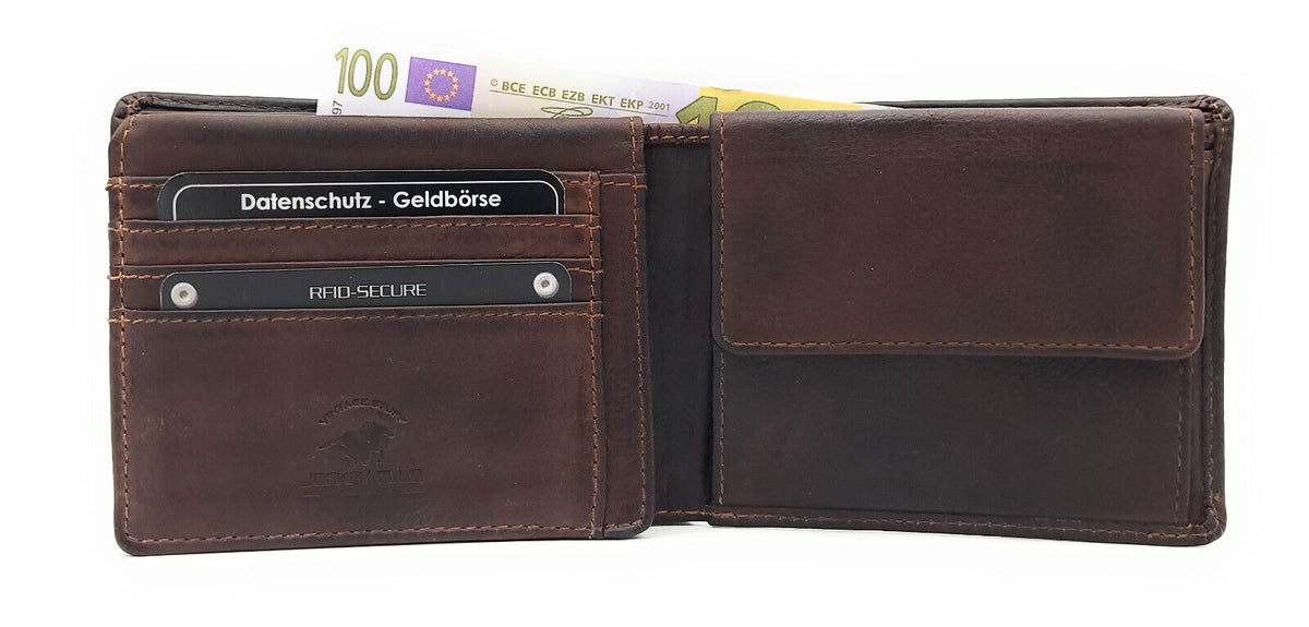 Jockey Club Echt-Leder Geldbörse Herren – Flach, Weich & RFID-Schutz | Dunkelbraun