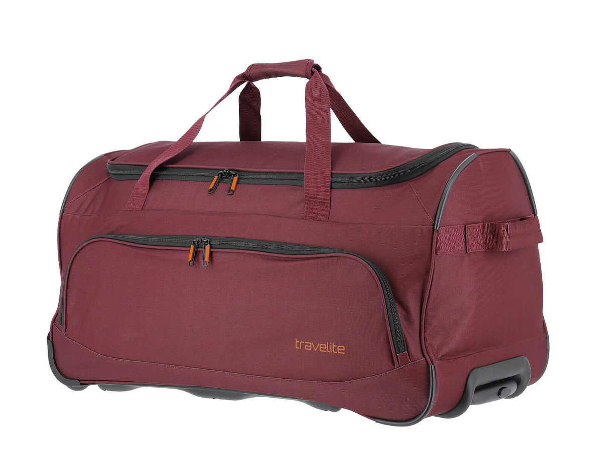 Travelite Basics Fresh Rollenreisetasche in Bordeauxrot, 89 Liter, mit zwei Rollen und Teleskopgriff