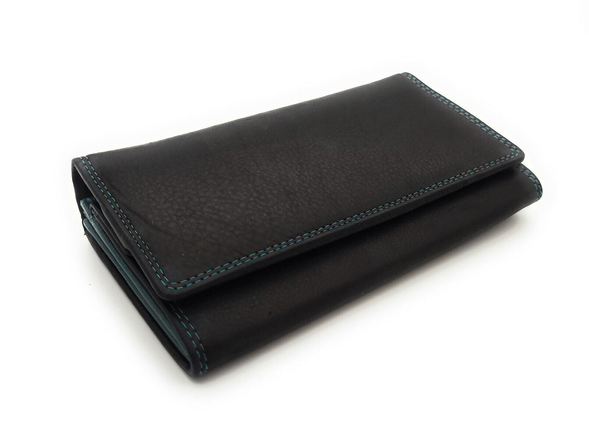 Jockey Club echt Leder Damen Geldbörse Portemonnaie mit RFID Schutz bicolor schwarz petrol