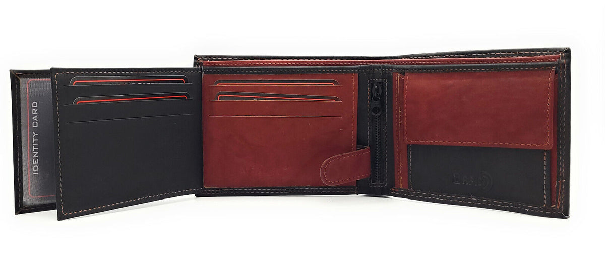 McLean echt Leder Geldbörse Portemonnaie Geldbeutel mit RFID Schutz schwarz rot