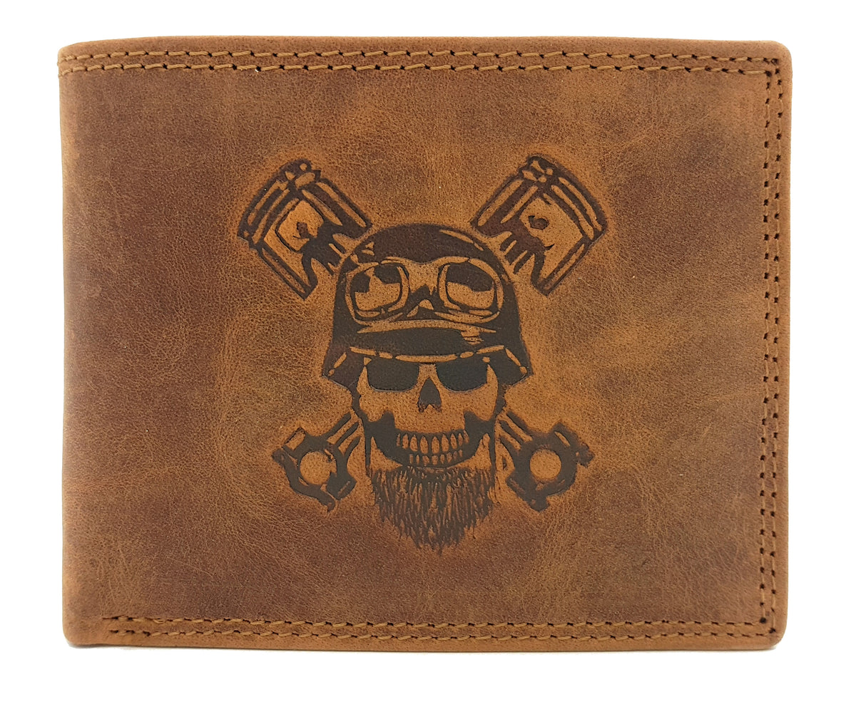 McLean echt Büffel Voll-Leder Männer Geldbörse, quer, naturbelassenes Hunterleder Portemonnaie Totenkopf Schädel Skull mit RFID NFC Schutz