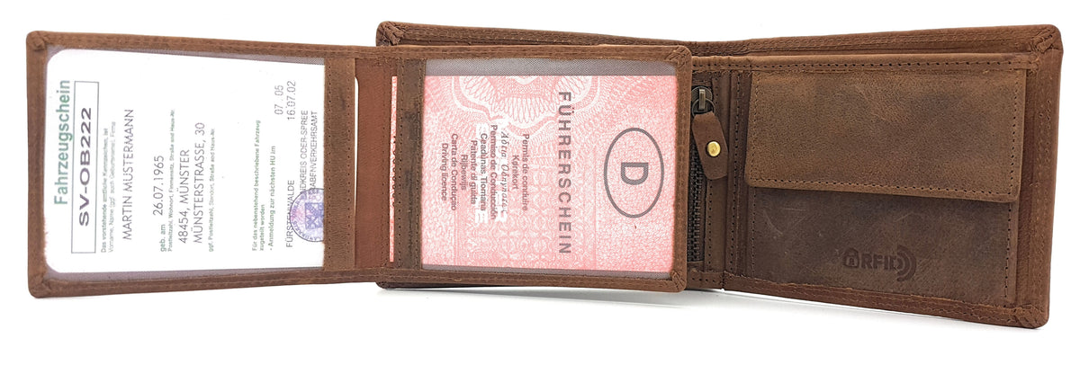 Jockey Club Basic echt Büffel Voll-Leder Geldbörse für Männer, naturbelassenes Hunterleder Portemonnaie Traktor mit RFID NFC Schutz