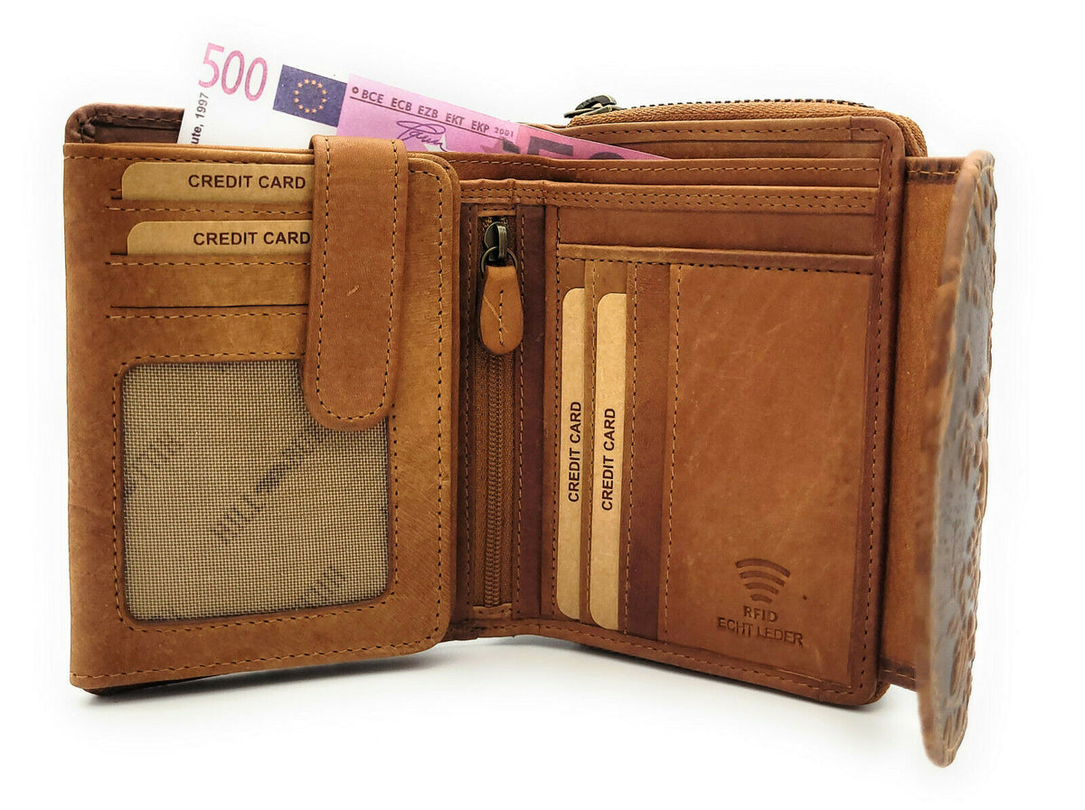 Hill Burry echt Leder Damen Geldbörse Portemonnaie floral mit RFID NFC Schutz