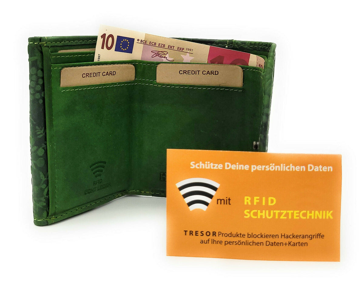 Hill Burry kleine echt Leder Damen Geldbörse Portemonnaie mit RFID NFC Schutz grün
