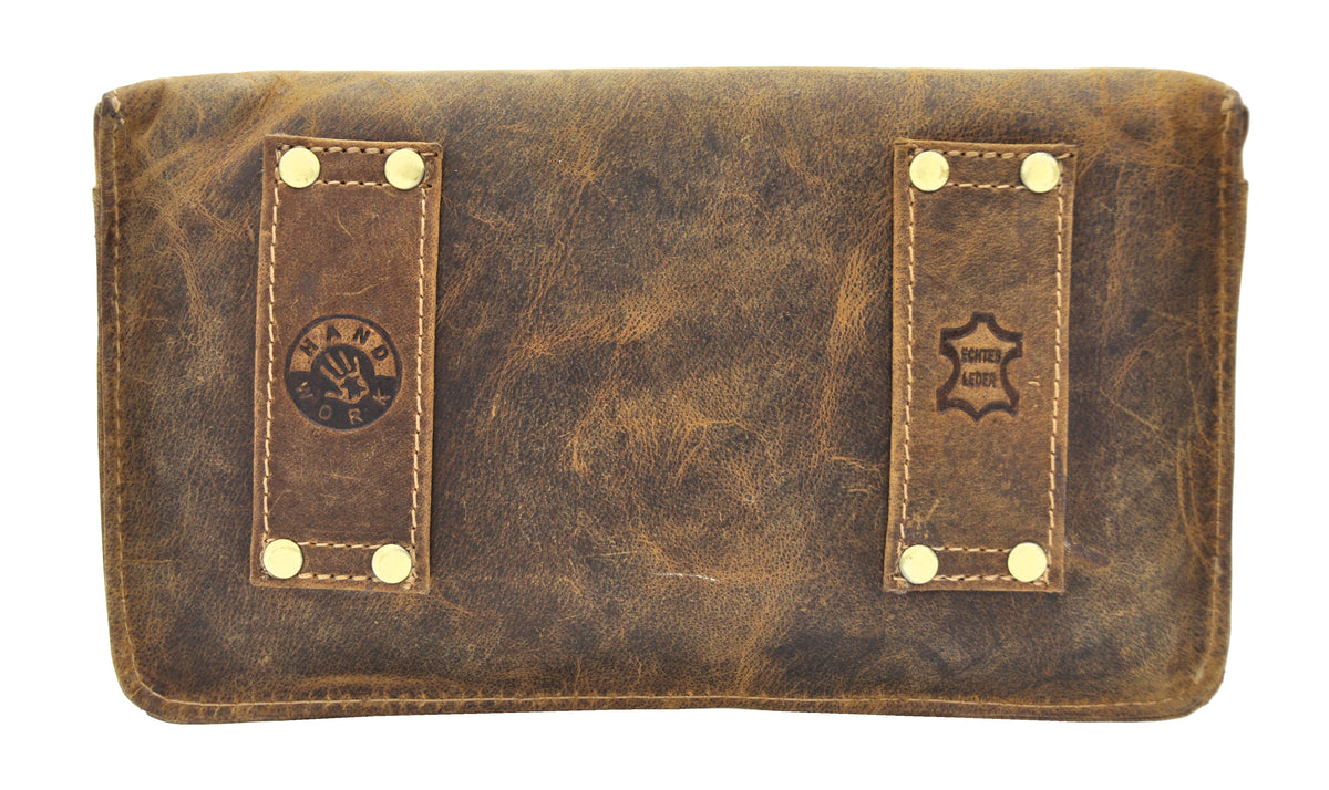 Jockey Club Echt Leder Gürteltasche flach Vintage – Hunterleder braun, handgefertigt, Belt Bag für Smartphones bis 6,2"