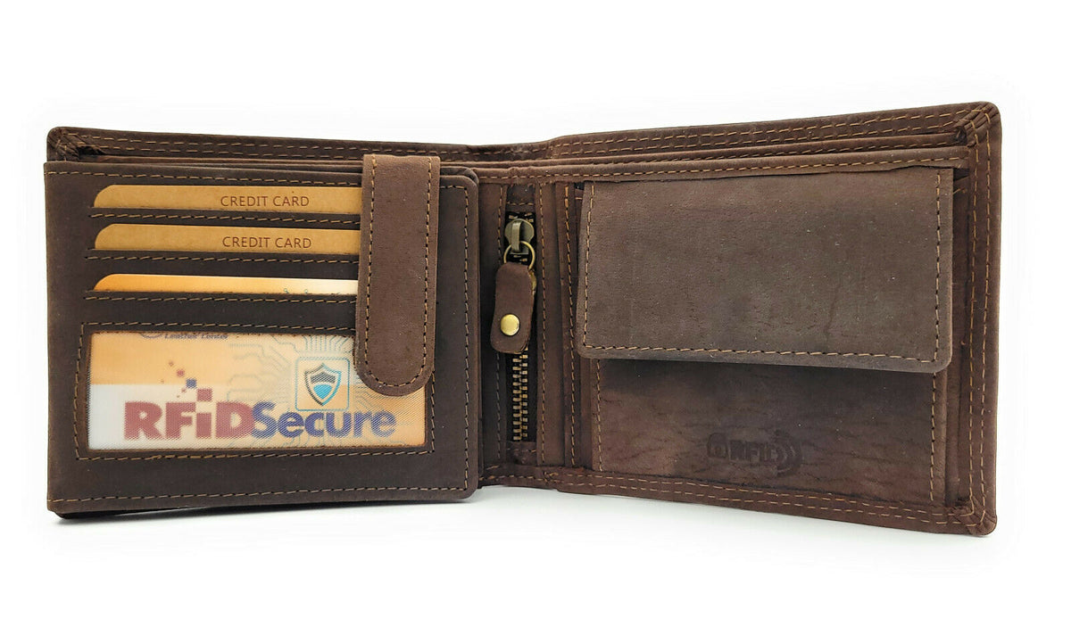 Jockey Club Basic echt Büffel Voll-Leder Geldbörse Portemonnaie Geldbeutel RFID NFC Schutz dunkelbraun