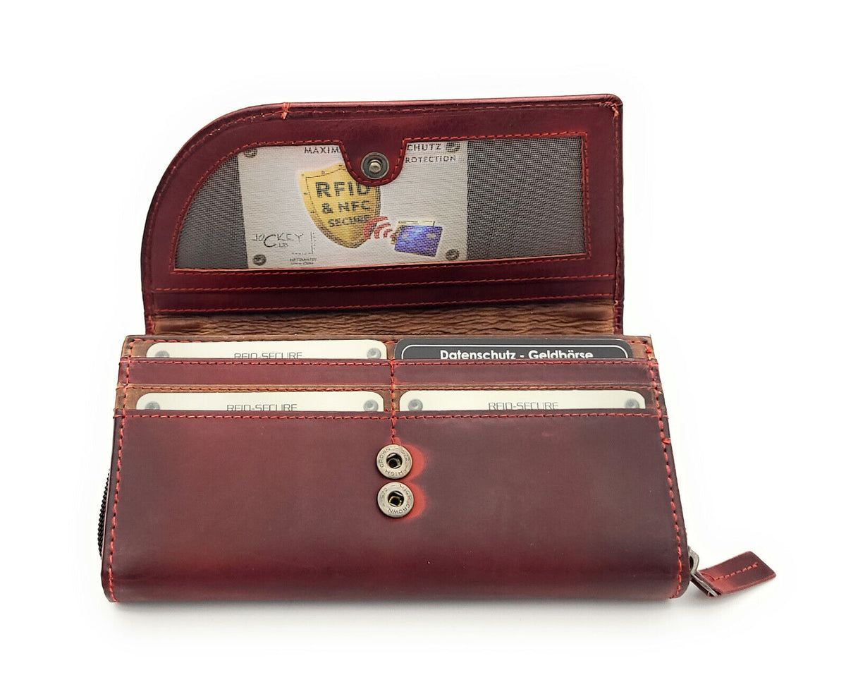 Jockey Club echt Leder Damen Geldbörse Portemonnaie Geldbeutel vintage cherry