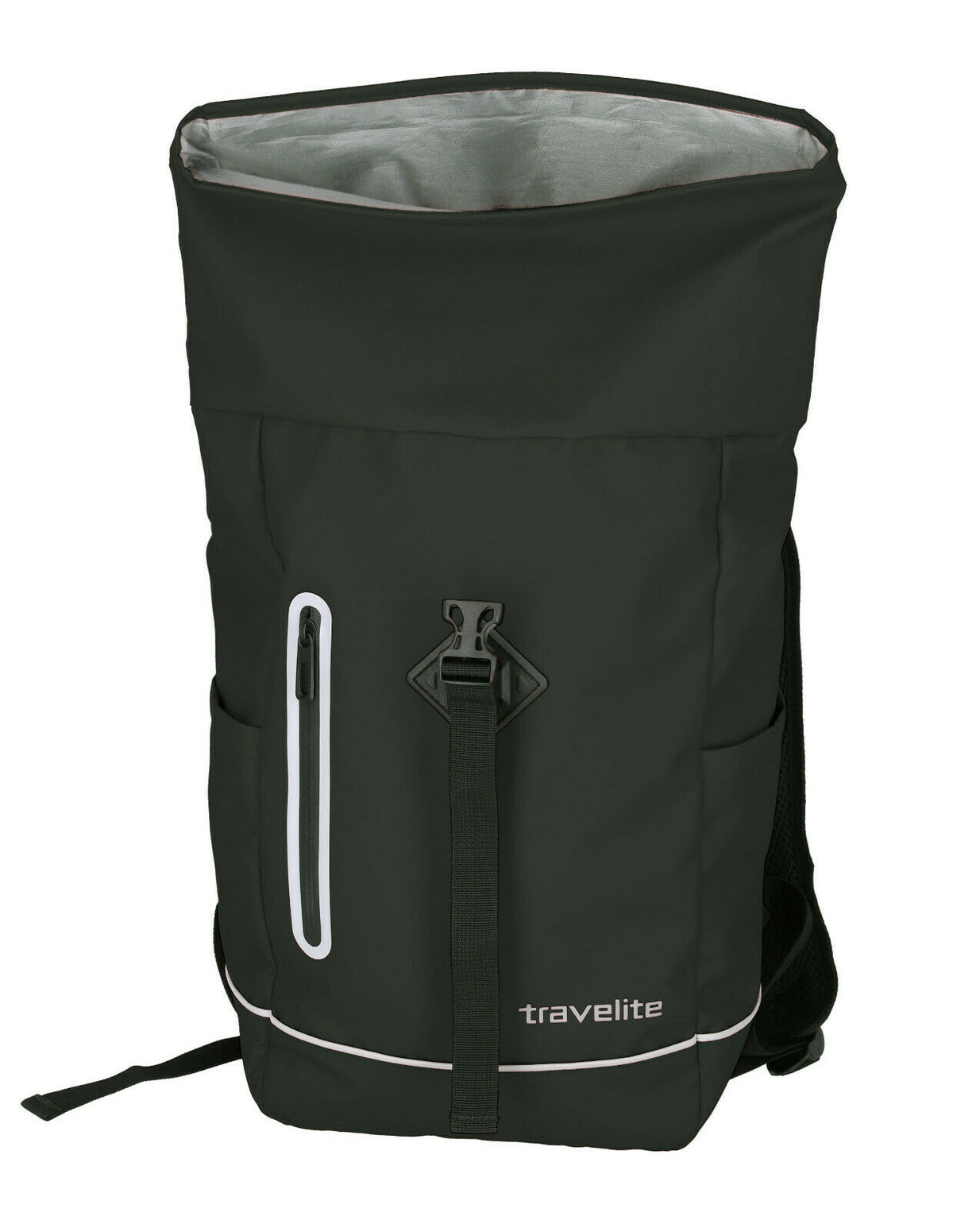 Travelite Rollup Fahrrad Rucksack Kurierrucksack Daypack aus wasserfester Plane mit Reflektoren schwarz