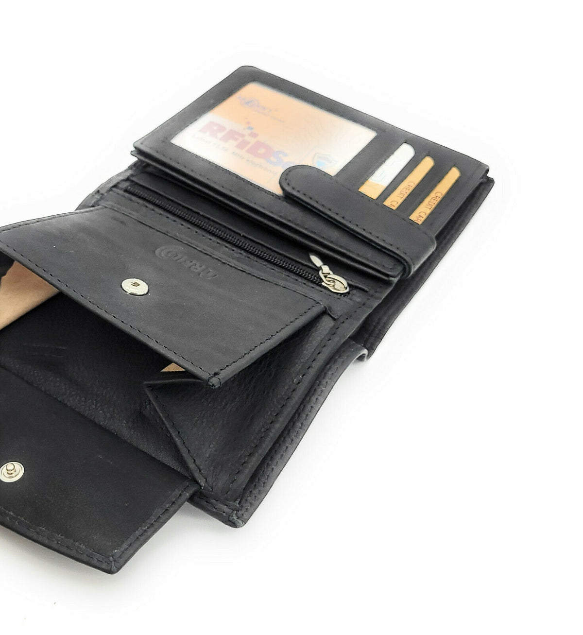 Jockey Club Leder Geldbörse mit RFID-Schutz – Rindleder, schwarz
