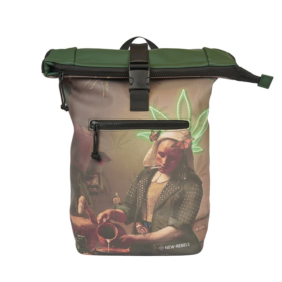 New Rebels Milkmaid Rucksack mit Rolltop und Hanf-Motiv