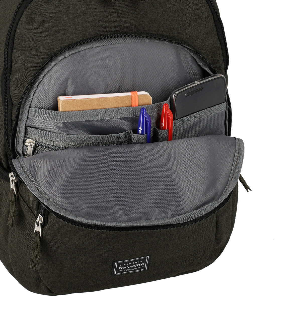 Travelite Basics Rucksack Anthrazit Rückenansicht mit gepolsterten Schultergurten