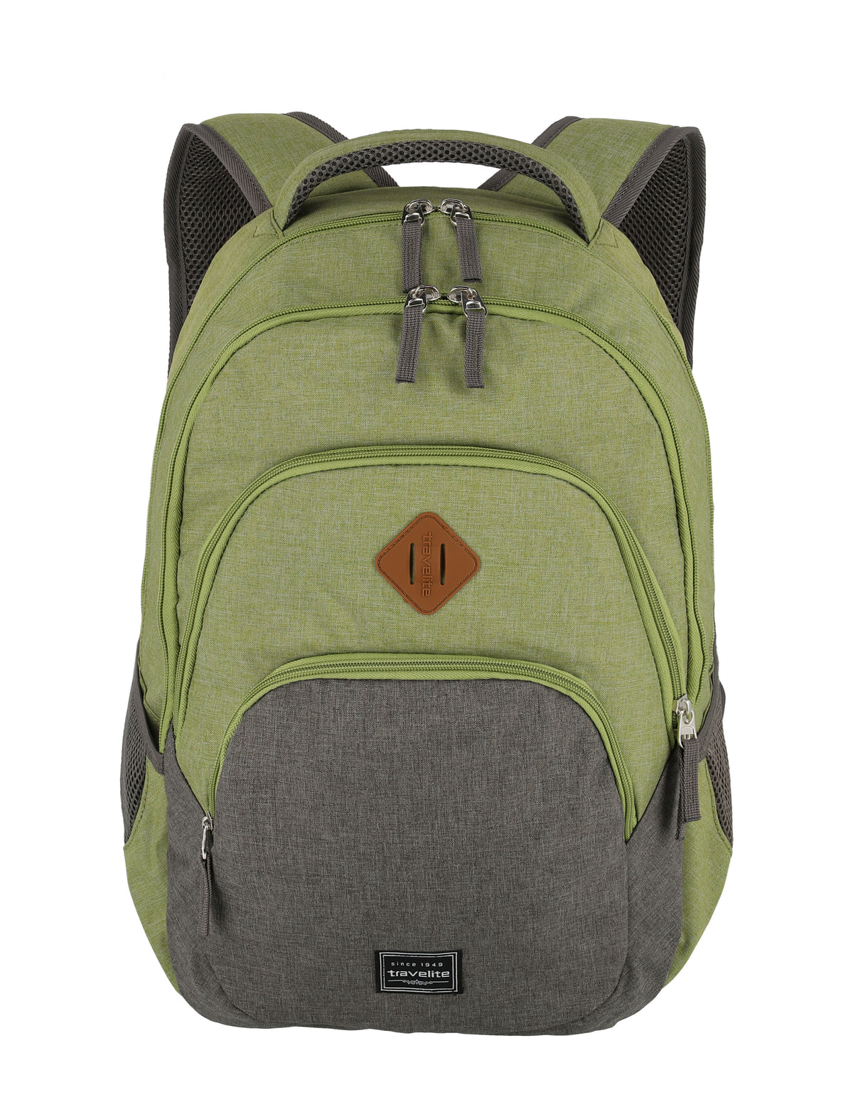 Travelite Basics Rucksack Grün-Grau Rückenansicht mit gepolsterten Schultergurten