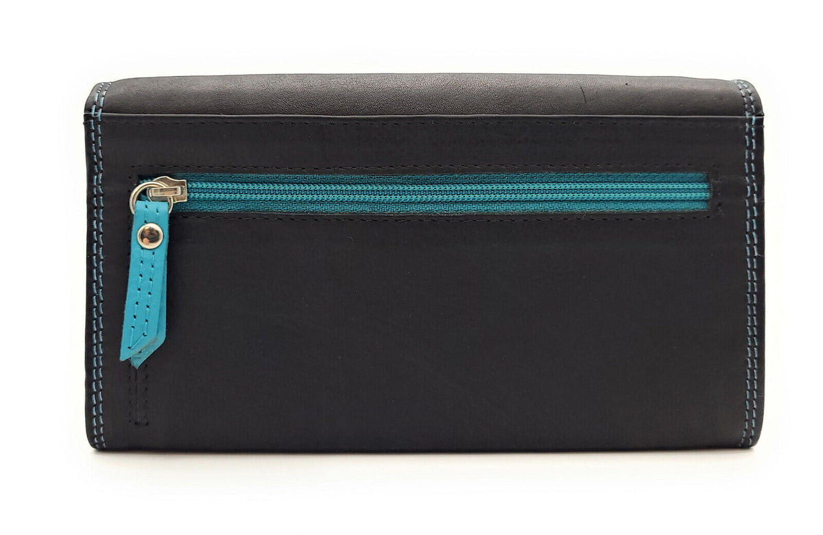 Jockey Club echt Leder Damen Geldbörse Portemonnaie mit RFID Schutz bicolor schwarz blau