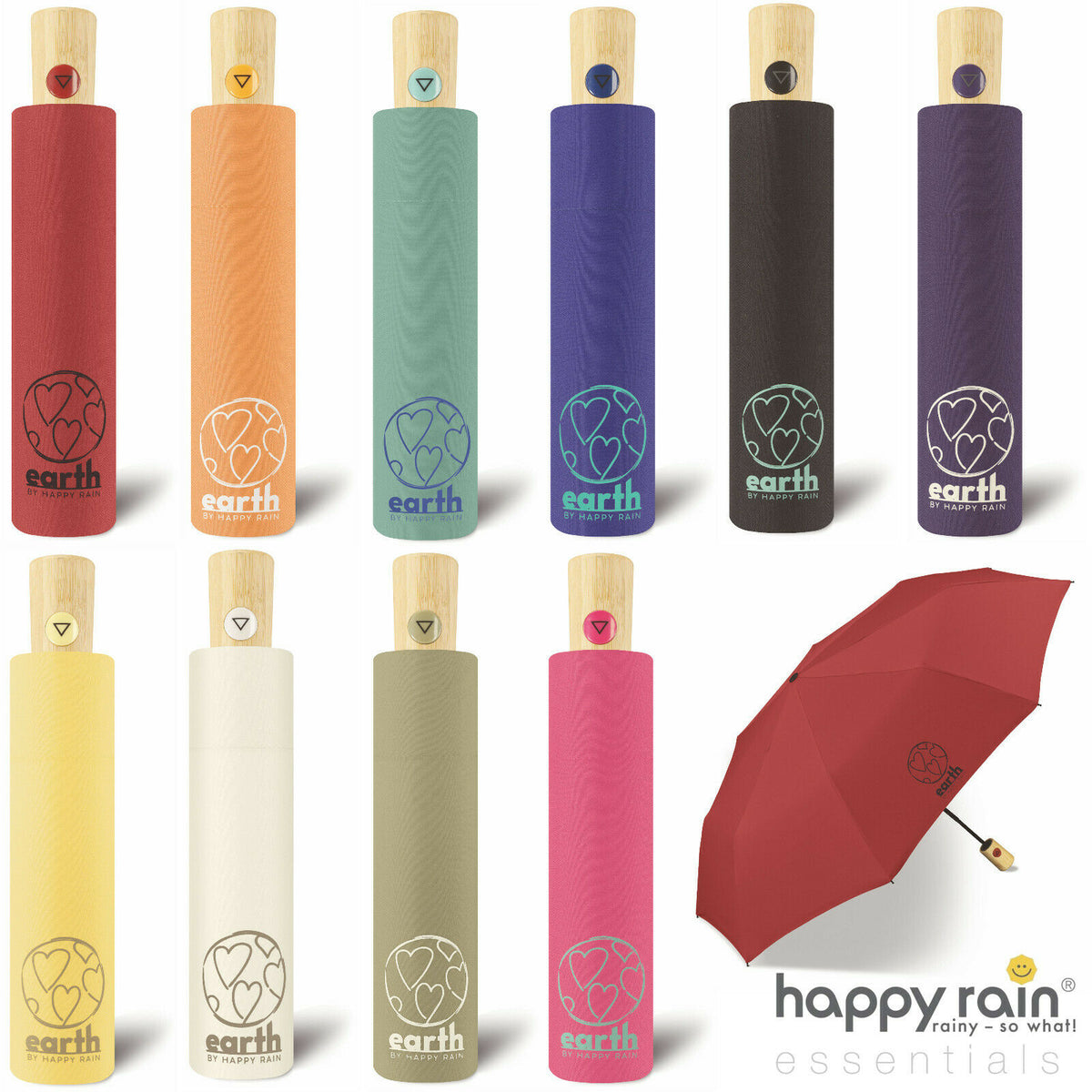 happy rain Earth Taschenschirm mit Automatik | recyceltes Polyester & Bambusgriff