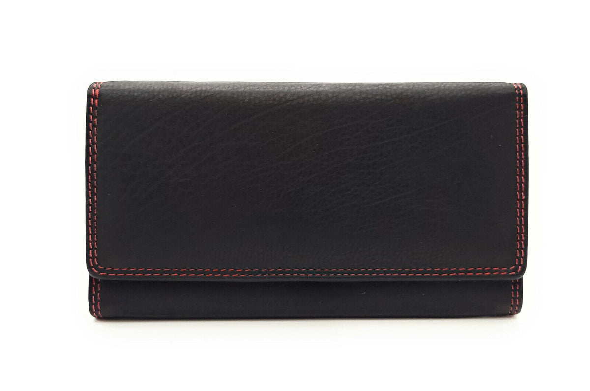Jockey Club echt Leder Damen Geldbörse Portemonnaie mit RFID Schutz bicolor schwarz rot