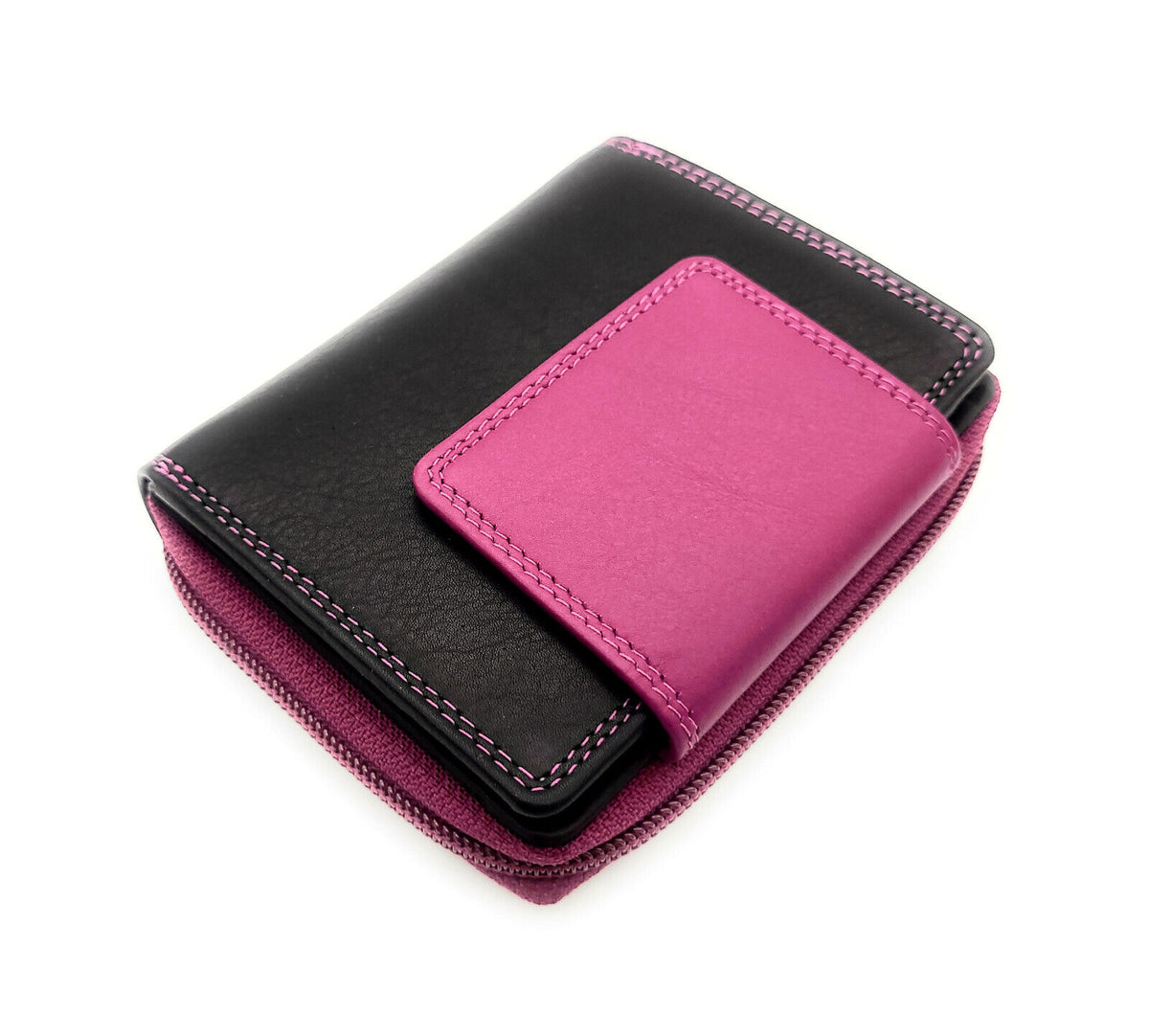 Jockey Club echt Leder Damen Geldbörse Portemonnaie mit RFID Schutz schwarz pink