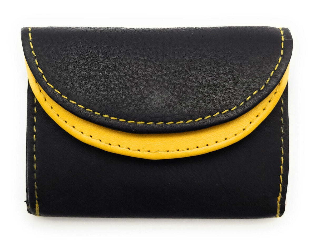 Jockey Club echt Leder Mini Geldbörse Wickelbörse Urlaubsbörse mit RFID Schutz schwarz gelb