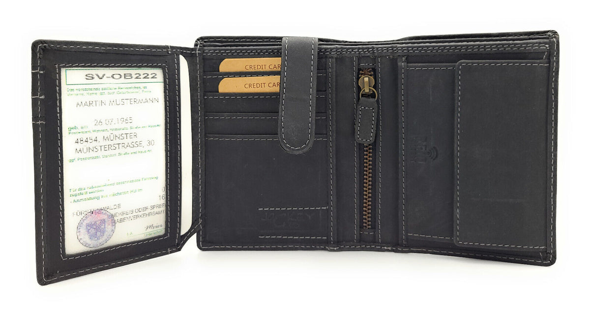 echt Leder Geldbörse Portemonnaie heulender Wolf Mond mit RFID NFC Schutz black