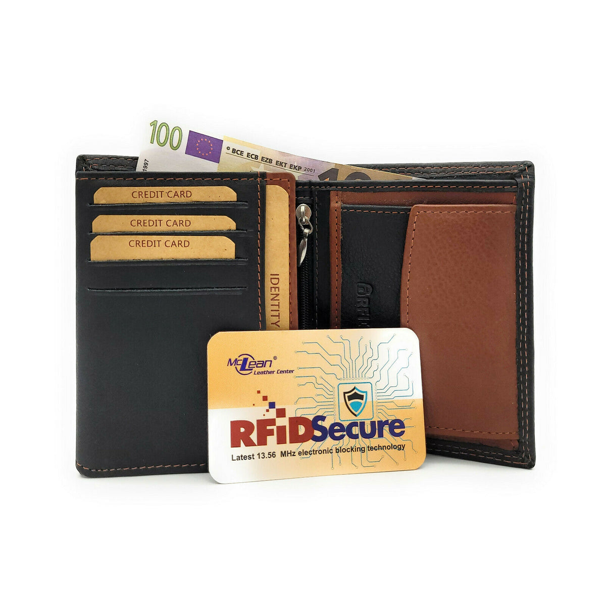 Jockey Club Leder Geldbörse RFID Schutz - Schwarz Dunkelbraun Portemonnaie