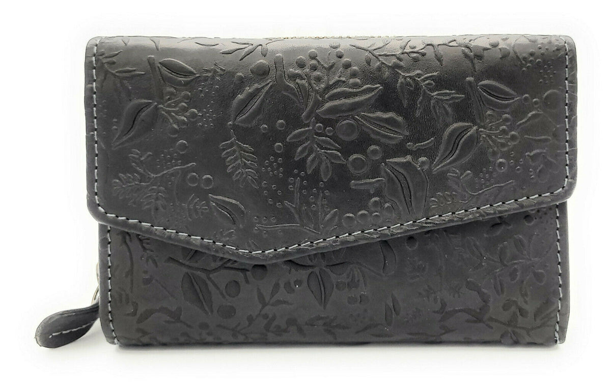 Hill Burry echt Leder Damen Geldbörse Portemonnaie floral RFID NFC Schutz schwarz