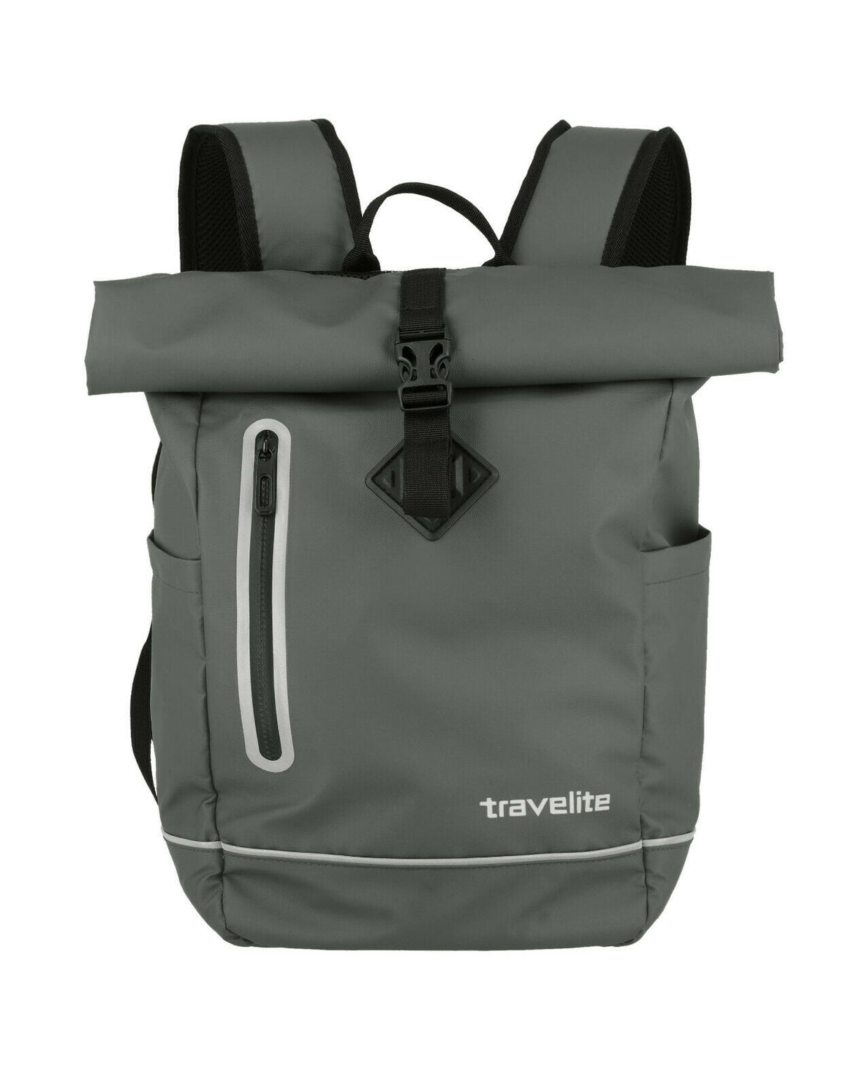 Travelite Rollup Fahrrad Rucksack Kurierrucksack Daypack aus wasserfester Plane mit Reflektoren grau