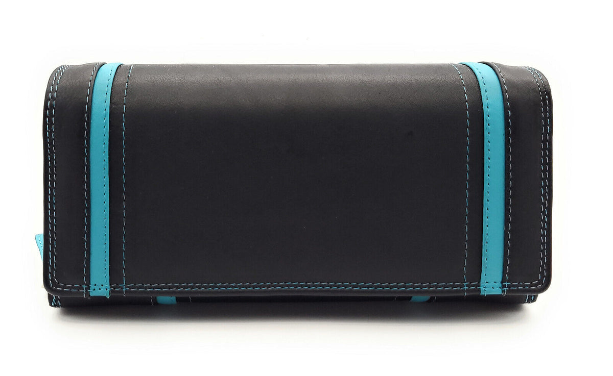 Jockey Club XL echt Leder Damen Geldbörse Portemonnaie 16 Kartenfächer mit RFID Schutz blau