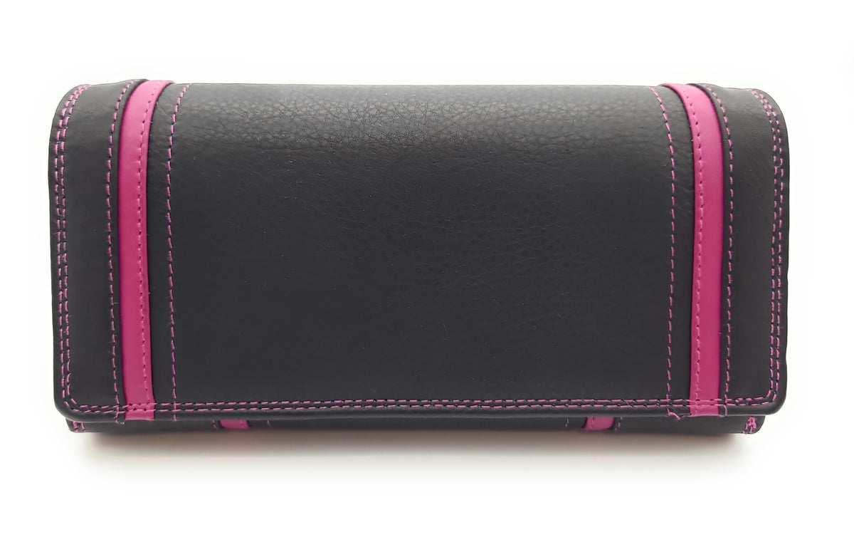 Jockey Club XL echt Leder Damen Geldbörse Portemonnaie 16 Kartenfächer mit RFID Schutz schwarz pink