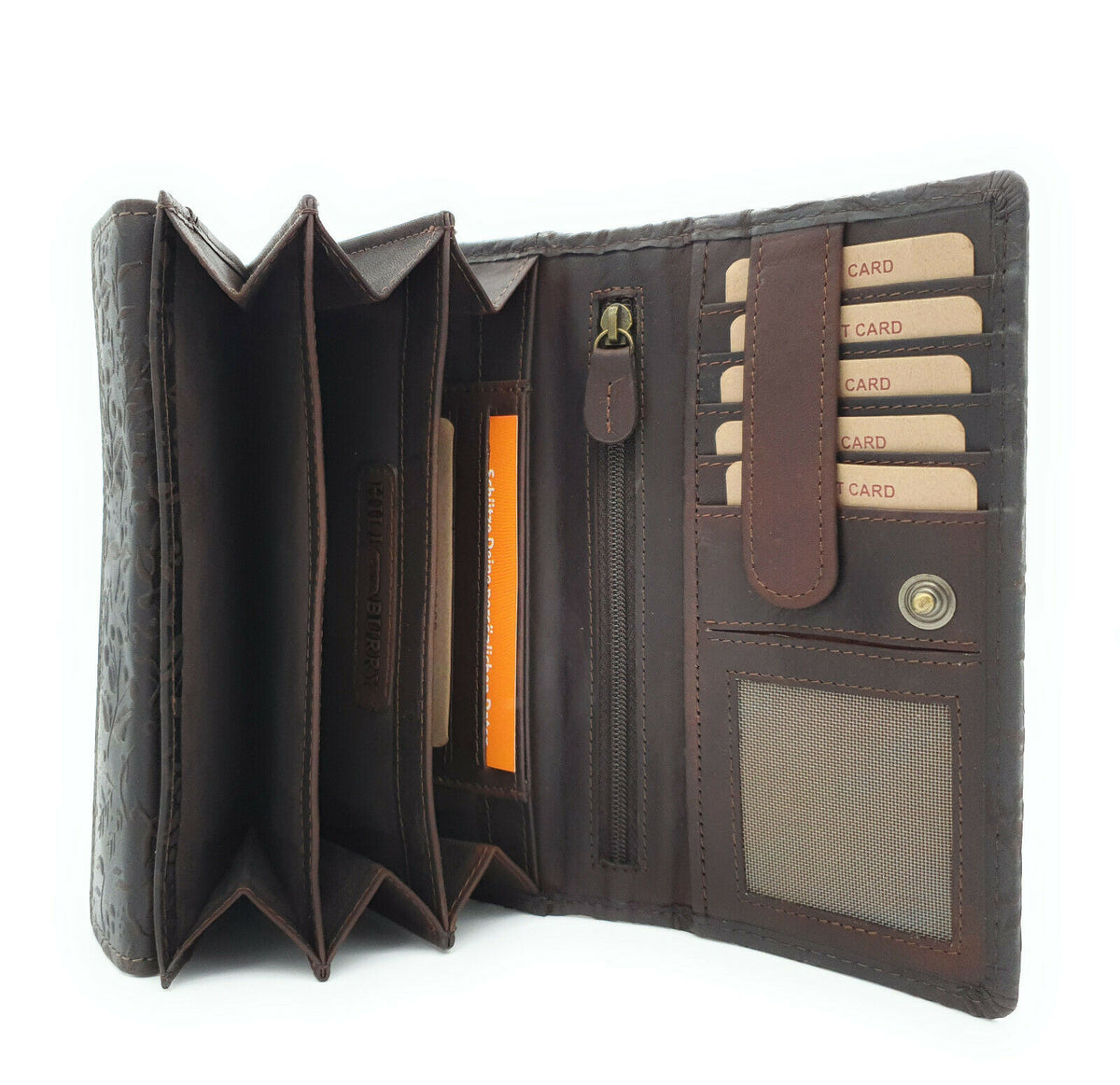 Hill Burry echt Leder Damen Geldbörse Portemonnaie floral RFID NFC Schutz braun