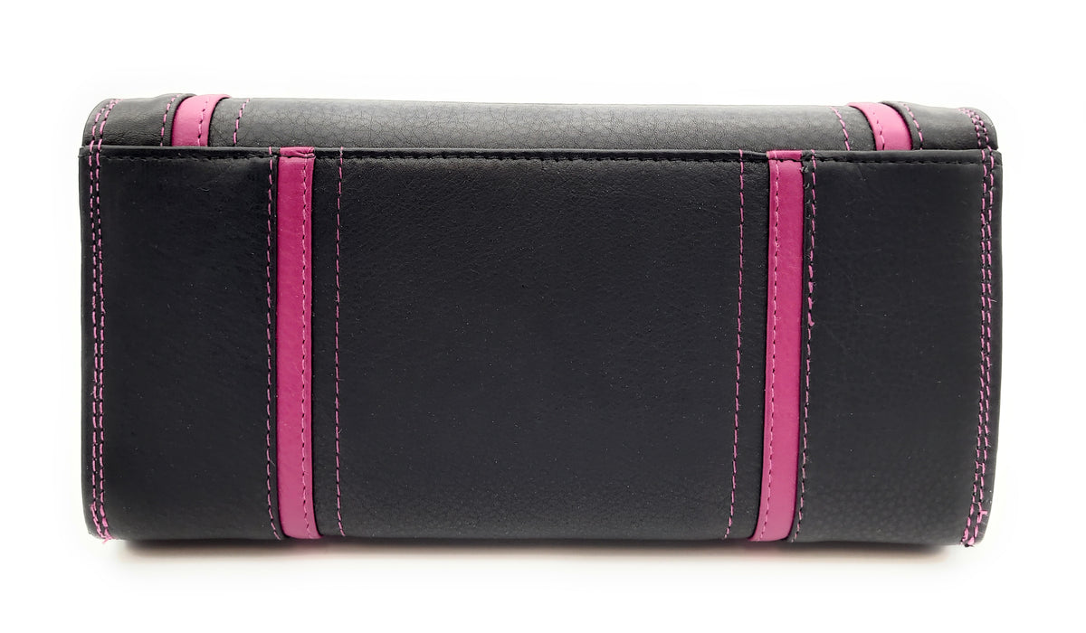 Jockey Club XL echt Leder Damen Geldbörse Portemonnaie 16 Kartenfächer mit RFID Schutz schwarz pink