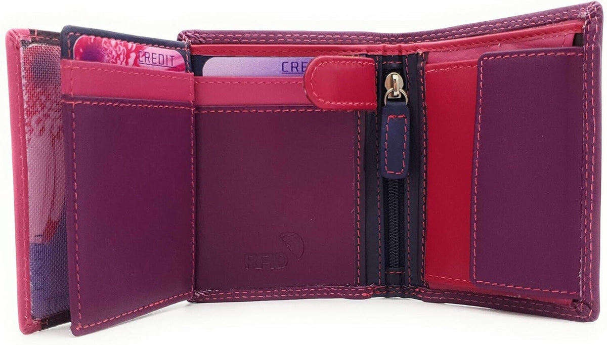 Jockey Club echt Leder Mini Damen Geldbörse Portemonnaie Rio bunt / beere