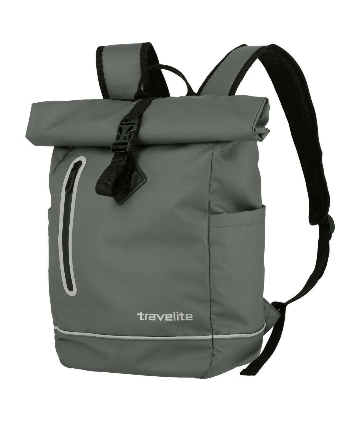 Travelite Rollup Fahrrad Rucksack Kurierrucksack Daypack aus wasserfester Plane mit Reflektoren grau