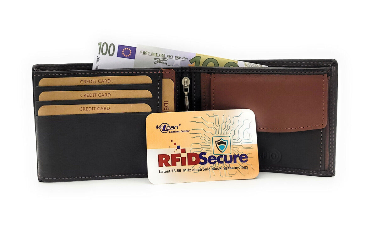Jockey Club Basic echt Leder Herren Geldbörse Portemonnaie Geldbeutel mit RFID Schutz schwarz dunkelbraun