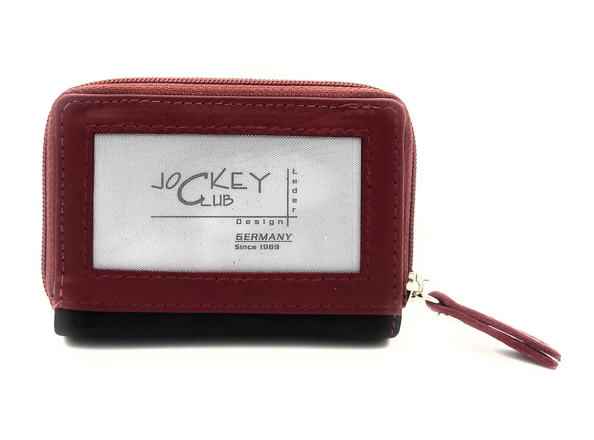Jockey Club echt Leder Mini Geldbörse Portemonnaie mit RFID Schutz schwarz rot