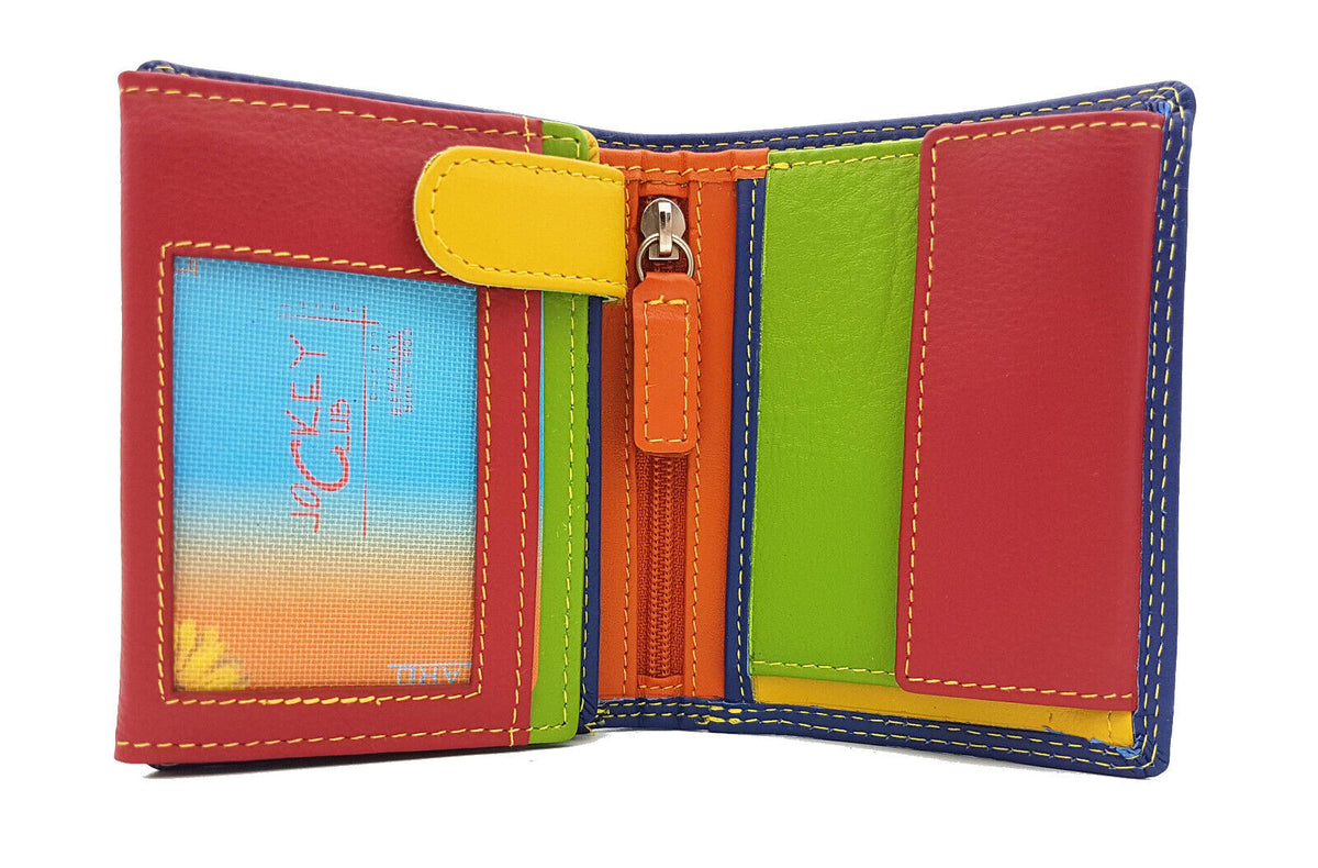 Jockey Club echt Leder Mini Damen Geldbörse Portemonnaie Rio bunt / blau
