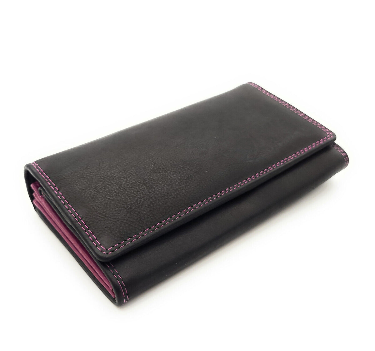 Jockey Club echt Leder Damen Geldbörse Portemonnaie mit RFID Schutz bicolor schwarz pink