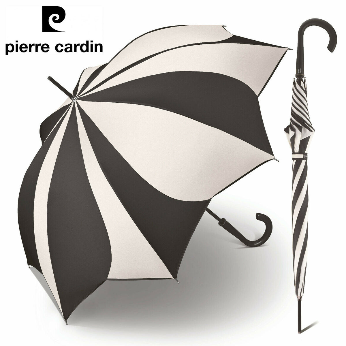 Pierre Cardin Damen Regenschirm Automatik Edition – Blütendach Schwarz-Weiß Sunflower