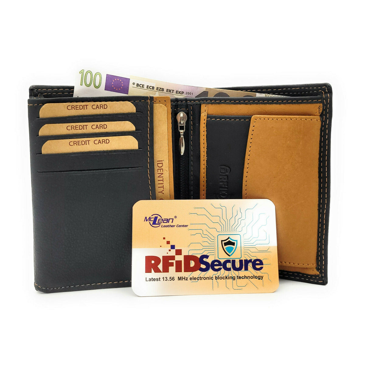 Jockey Club Basic echt Leder Geldbörse Portemonnaie Geldbeutel RFID NFC Schutz schwarz hellbraun