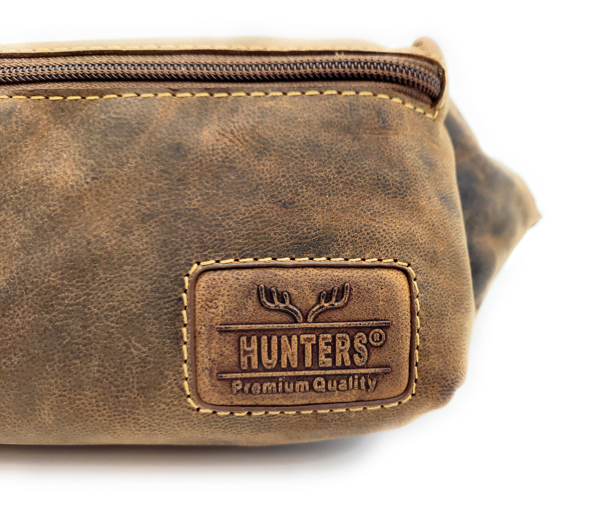 Hunters Bauchtasche aus Hunterleder – Gürteltasche mit Hauptfach, Frontfach & verstellbarem Ledergurt, 30×12×10 cm braun