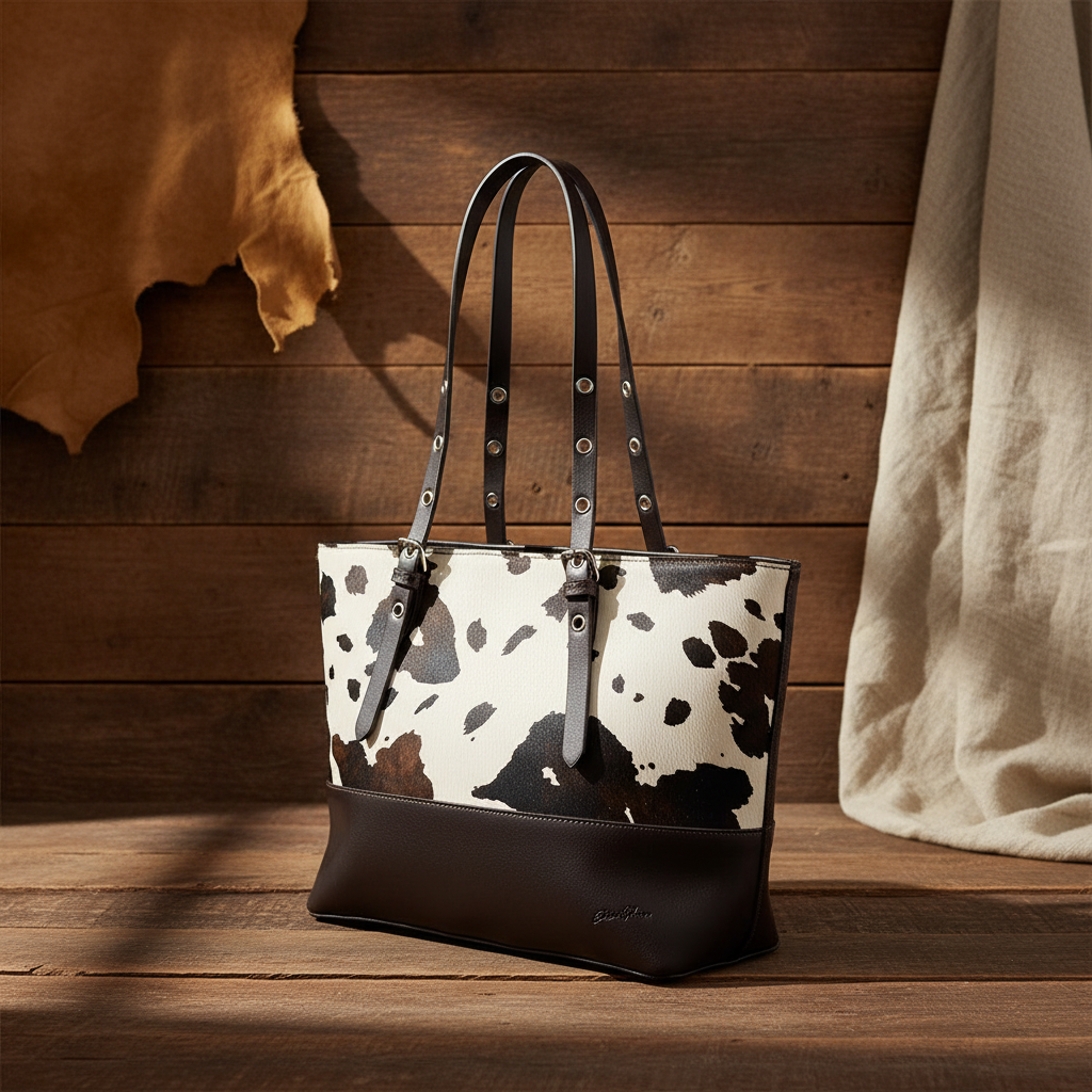 Justified Skog Damen-Shopper mit Kuhmuster und Reißverschluss – Braun/Creme