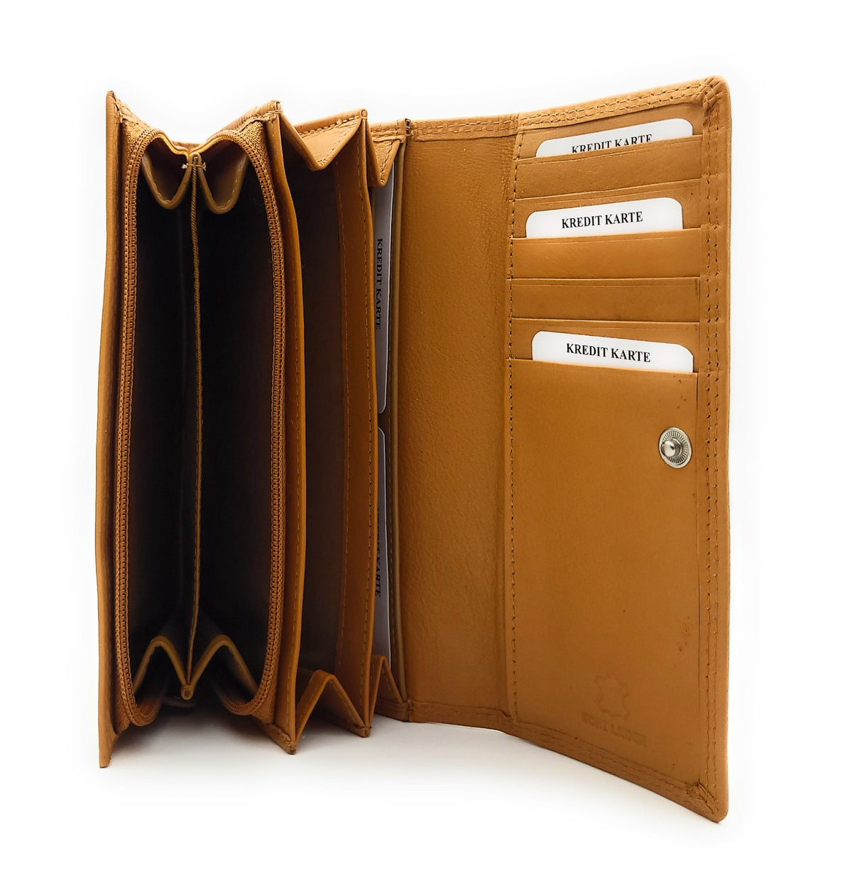 Damen Portemonnaie aus Leder mit Reißverschluss-Münzfach und Mitteltrennung, klassisches Design